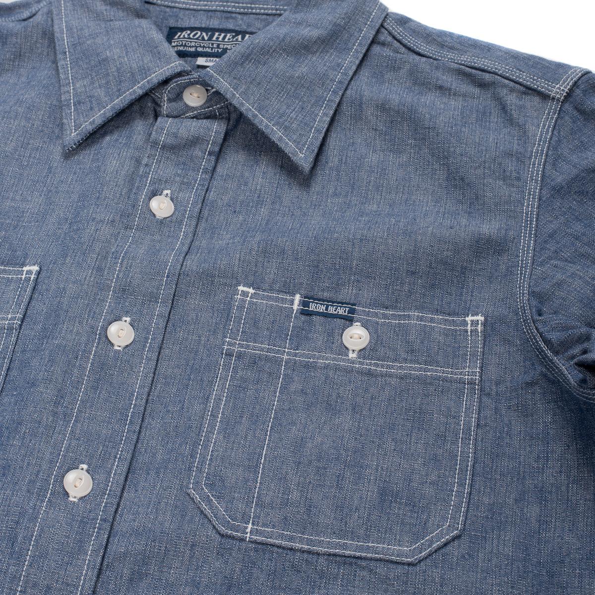 Image showing the IHSH-21-BLU - 10oz Selvedge Chambray Work Shirt which is a Shirts described by the following info Back In, Iron Heart, Released, Shirts, Tops and sold on the IRON HEART GERMANY online store