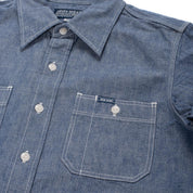 Image showing the IHSH-21-BLU - 10oz Selvedge Chambray Work Shirt which is a Shirts described by the following info Back In, Iron Heart, Released, Shirts, Tops and sold on the IRON HEART GERMANY online store