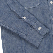 Image showing the IHSH-21-BLU - 10oz Selvedge Chambray Work Shirt which is a Shirts described by the following info Back In, Iron Heart, Released, Shirts, Tops and sold on the IRON HEART GERMANY online store