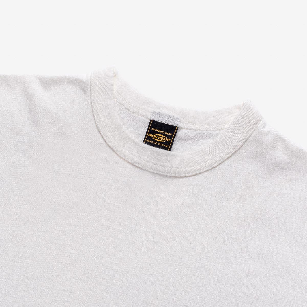 Image showing the IHT-1610L-WHT - 6.5oz Loopwheel Crew Neck T-Shirt White which is a T-Shirts described by the following info Iron Heart, Released, T-Shirts, Tops and sold on the IRON HEART GERMANY online store