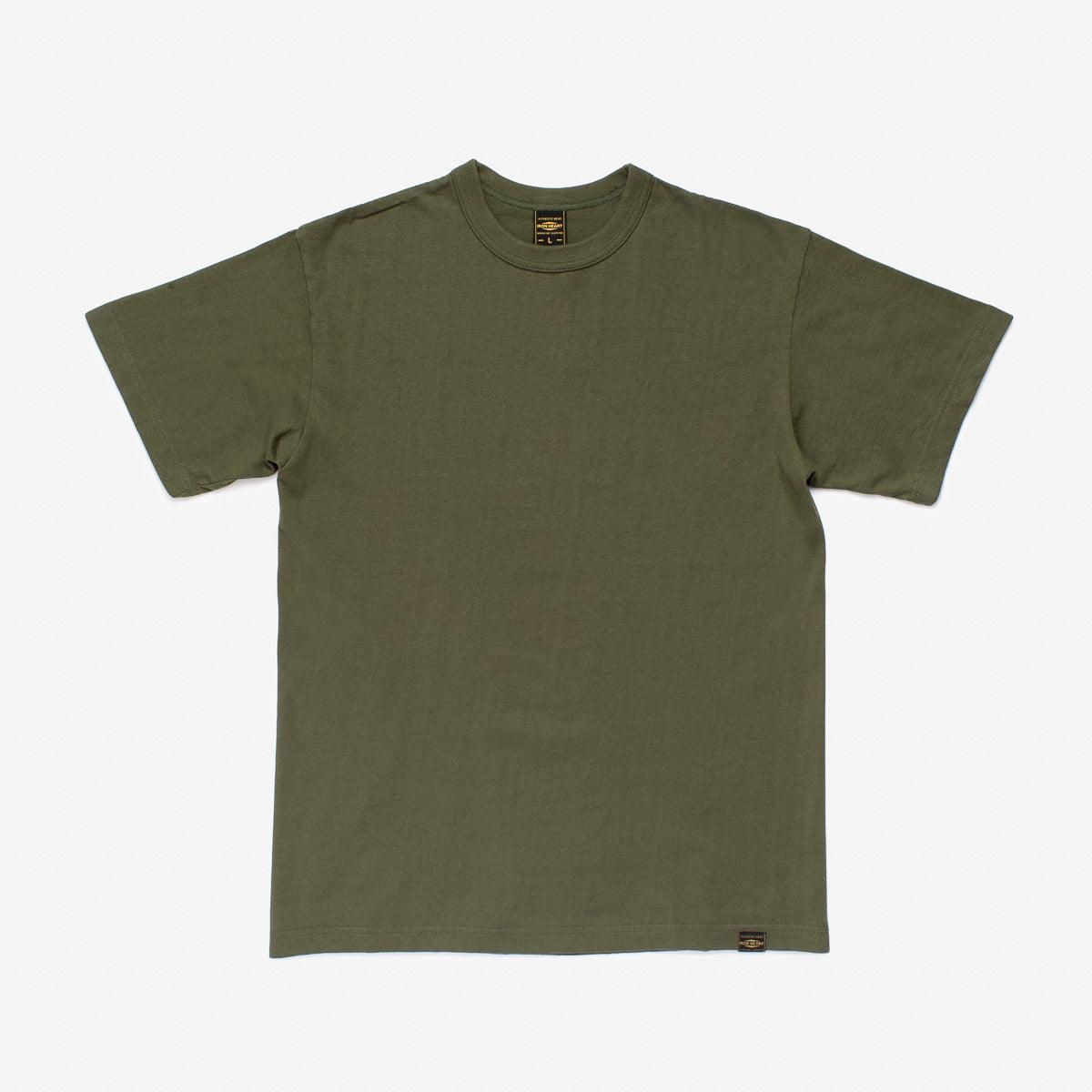 Image showing the IHT-1610L-OLV - 6.5oz Loopwheel Crew Neck T-Shirt Olive which is a T-Shirts described by the following info Iron Heart, Released, T-Shirts, Tops and sold on the IRON HEART GERMANY online store