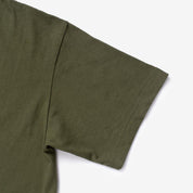 Image showing the IHT-1610L-OLV - 6.5oz Loopwheel Crew Neck T-Shirt Olive which is a T-Shirts described by the following info Iron Heart, Released, T-Shirts, Tops and sold on the IRON HEART GERMANY online store