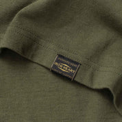 Image showing the IHT-1610L-OLV - 6.5oz Loopwheel Crew Neck T-Shirt Olive which is a T-Shirts described by the following info Iron Heart, Released, T-Shirts, Tops and sold on the IRON HEART GERMANY online store