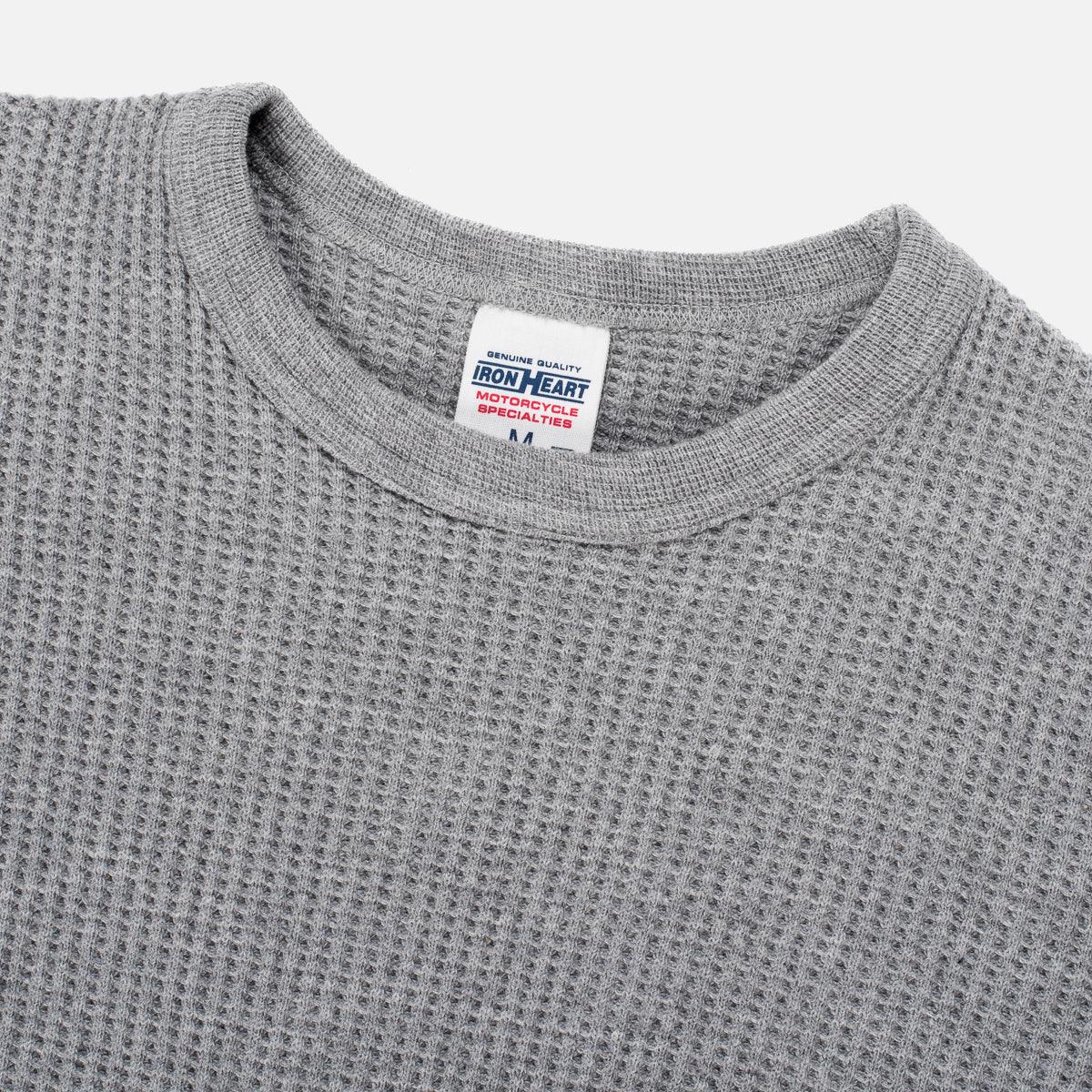 Image showing the IHTL-1301-GRY - Waffle Knit Long Sleeved Crew Neck Thermal Top - Grey which is a T-Shirts described by the following info Back In, IHSALE_M23, Iron Heart, Released, T-Shirts, Tops and sold on the IRON HEART GERMANY online store