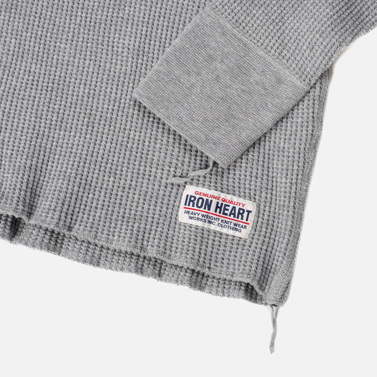 Image showing the IHTL-1301-GRY - Waffle Knit Long Sleeved Crew Neck Thermal Top - Grey which is a T-Shirts described by the following info Back In, IHSALE_M23, Iron Heart, Released, T-Shirts, Tops and sold on the IRON HEART GERMANY online store