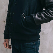 Image showing the DE-JA0002-BLK - Dehen 1920 Varsity Jacket Black which is a Jackets described by the following info Dehen 1920, Jackets, Released, Tops and sold on the IRON HEART GERMANY online store