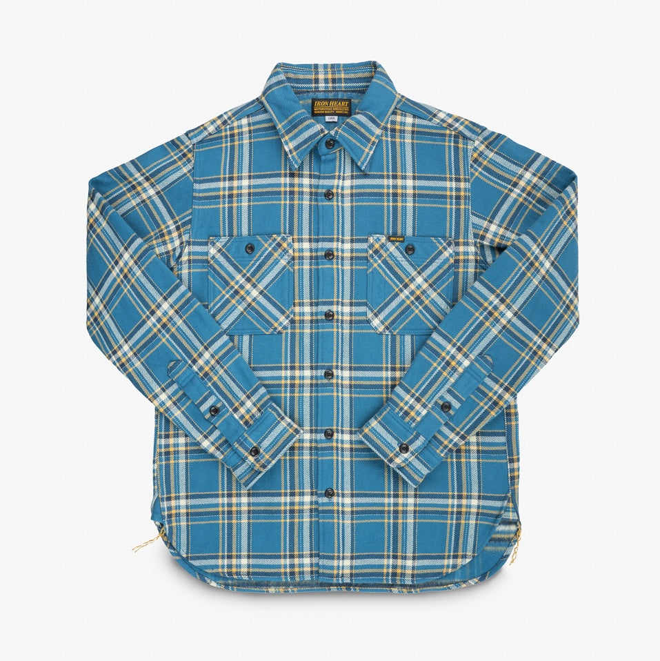 IHSH-435-BLU - Ultra Heavy Flannel American Check Work Shirt - Blue