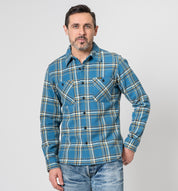 IHSH-435-BLU - Ultra Heavy Flannel American Check Work Shirt - Blue