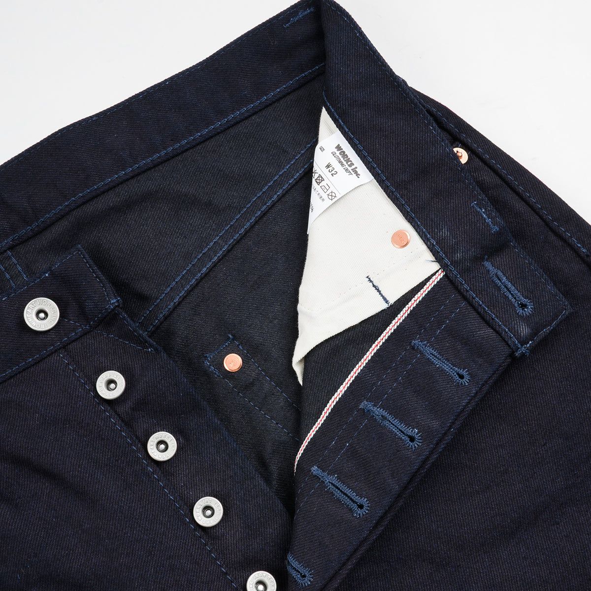 IH-888S-142ib - 14oz Selvedge Denim Medium/High Rise Tapered Jeans - Indigo/Black