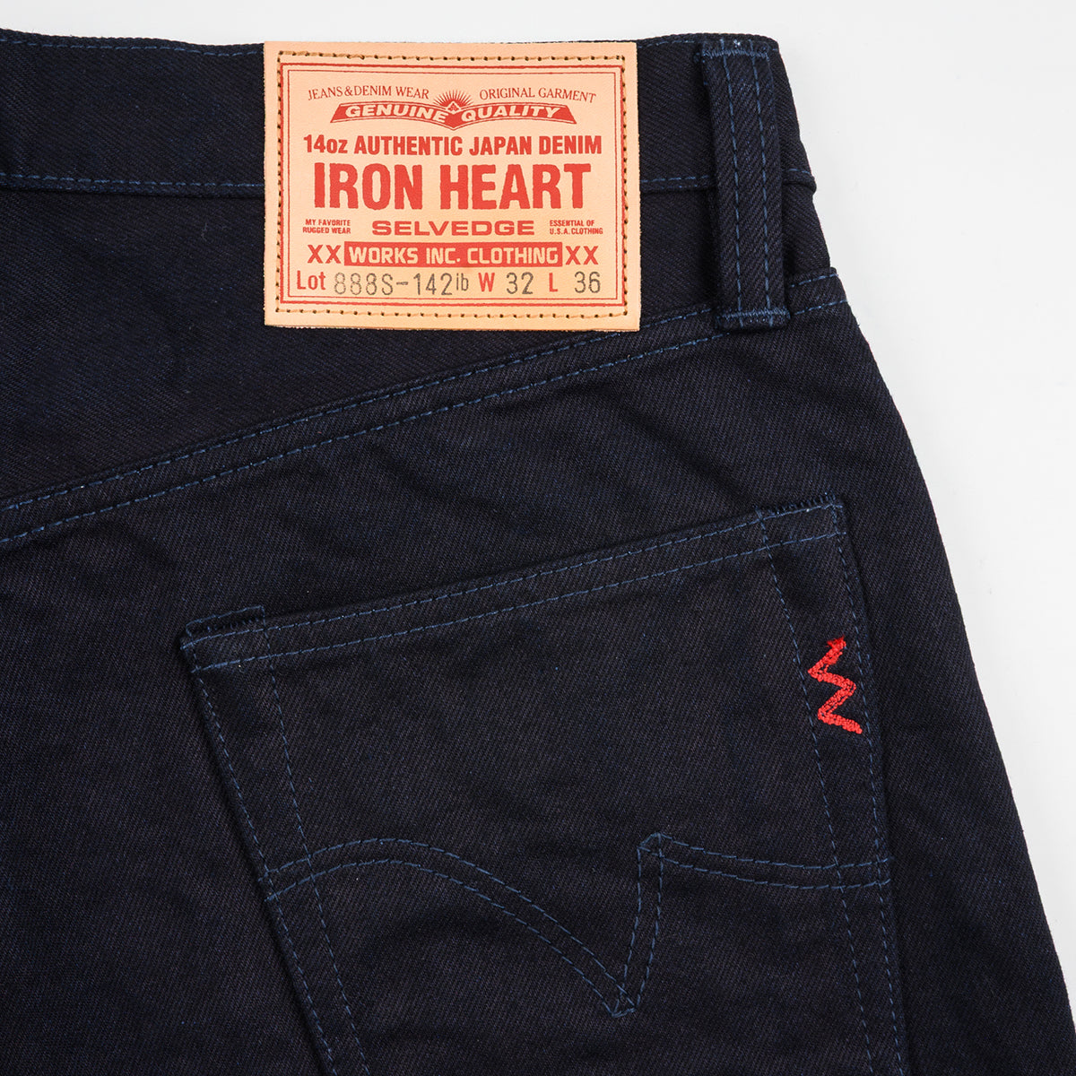 IH-888S-142ib - 14oz Selvedge Denim Medium/High Rise Tapered Jeans - Indigo/Black