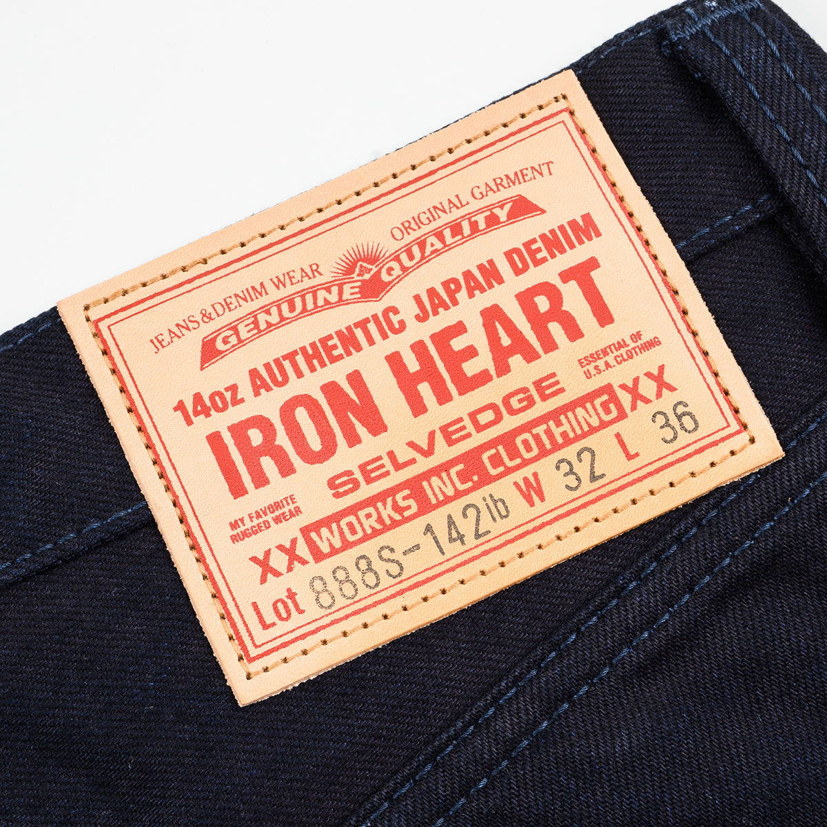 IH-888S-142ib - 14oz Selvedge Denim Medium/High Rise Tapered Jeans - Indigo/Black