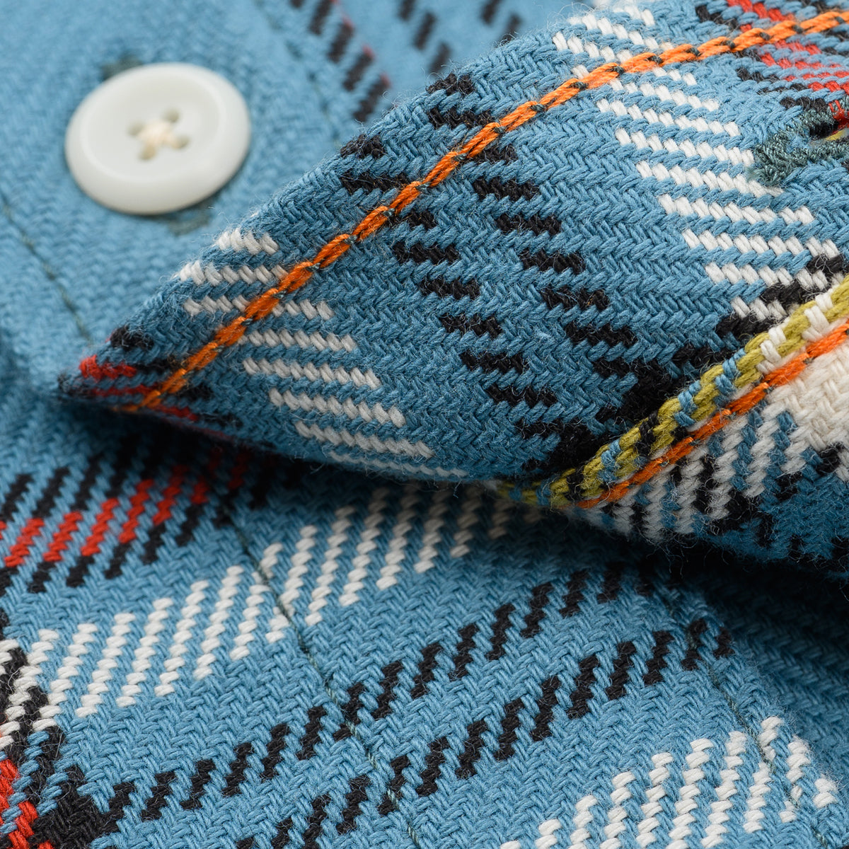 IHSH-442-SAX - SS26 - 9oz Selvedge Flannel Work Shirt - Sax Blue Check