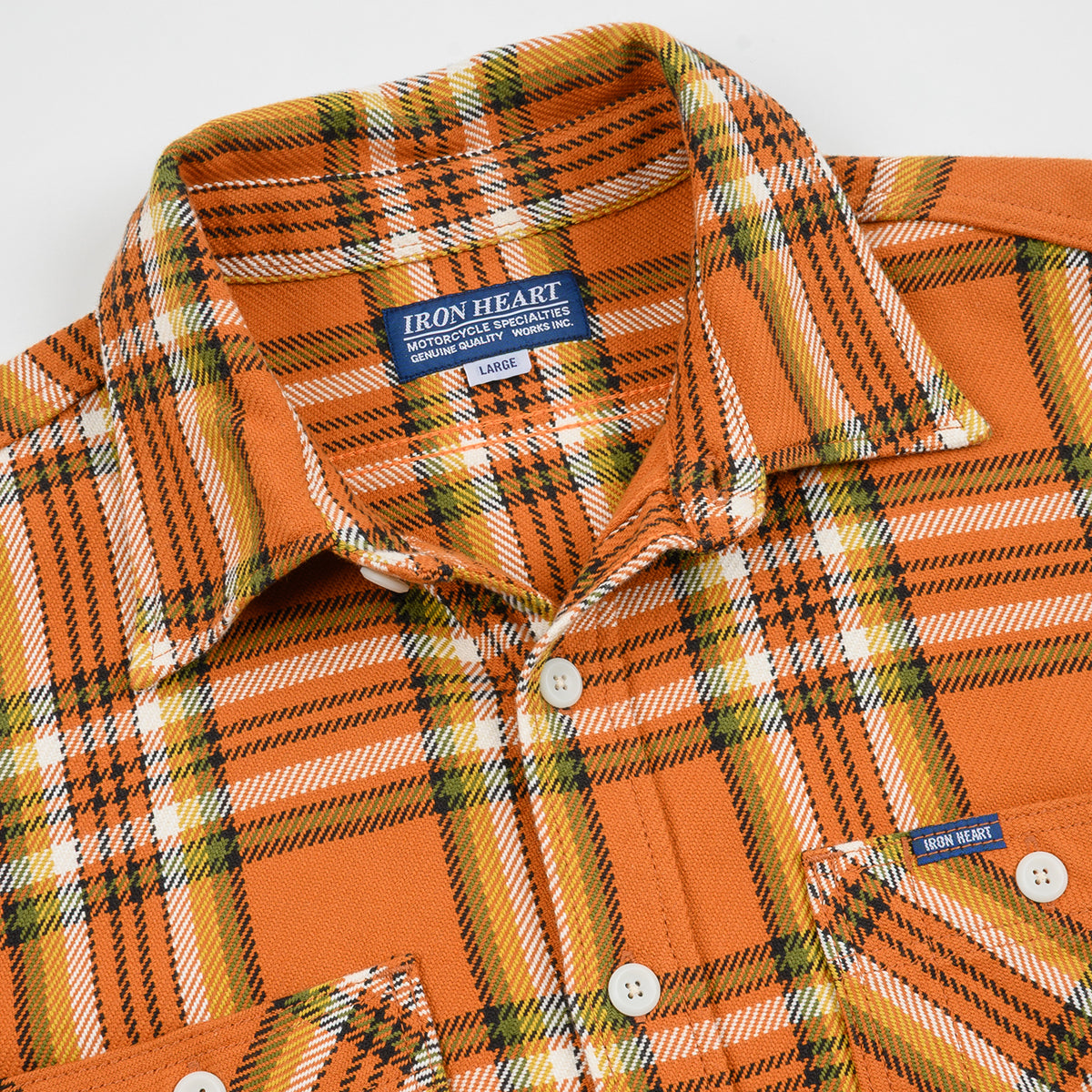 IHSH-442-ORA - 9oz Selvedge Flannel Work Shirt - Orange Check IRON HEART GERMANY IHSH-442-ORA - 9oz Selvedge Flannel Work Shirt - Orange Check IRON HEART GERMANY