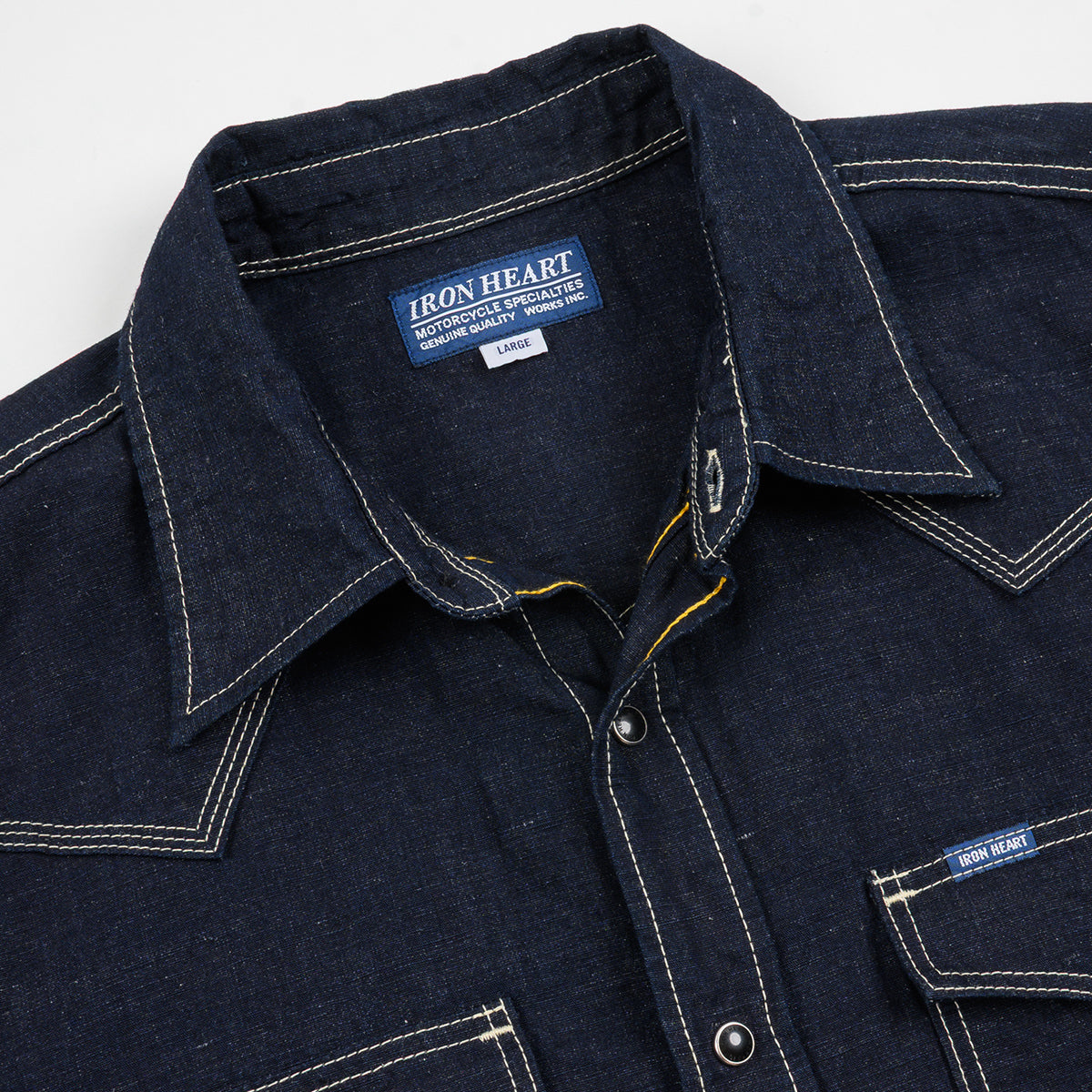 IHSH-444-IND - SS26 - 7oz Cotton Linen Chambray Western Shirt - Indigo