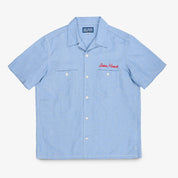 IHSH-447-SAX - SS26 - 5oz Cotton Linen Open Collar Short Sleeve Shirt - Sax Blue