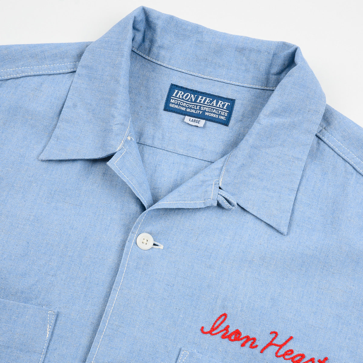 IHSH-447-SAX - SS26 - 5oz Cotton Linen Open Collar Short Sleeve Shirt - Sax Blue