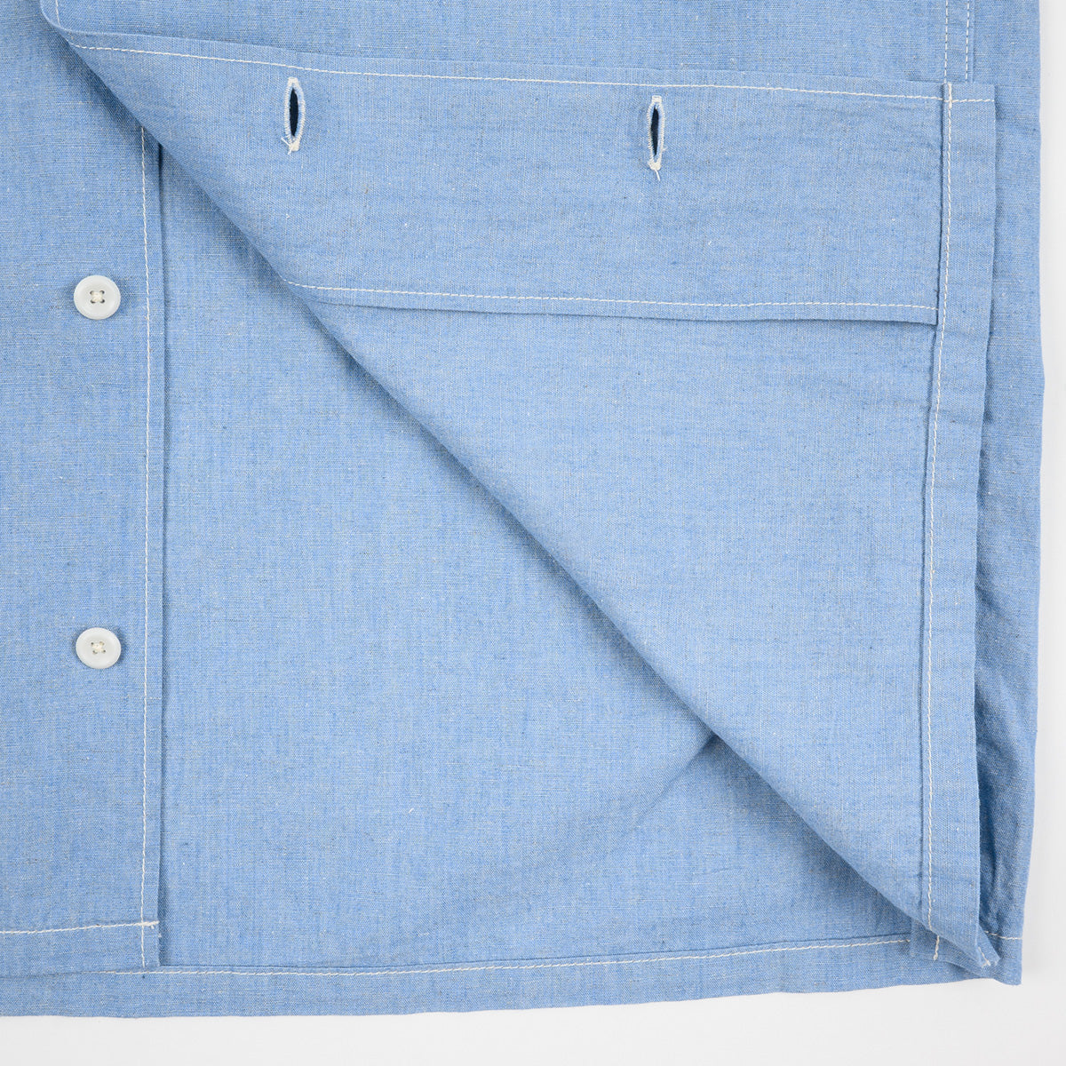 IHSH-447-SAX - SS26 - 5oz Cotton Linen Open Collar Short Sleeve Shirt - Sax Blue