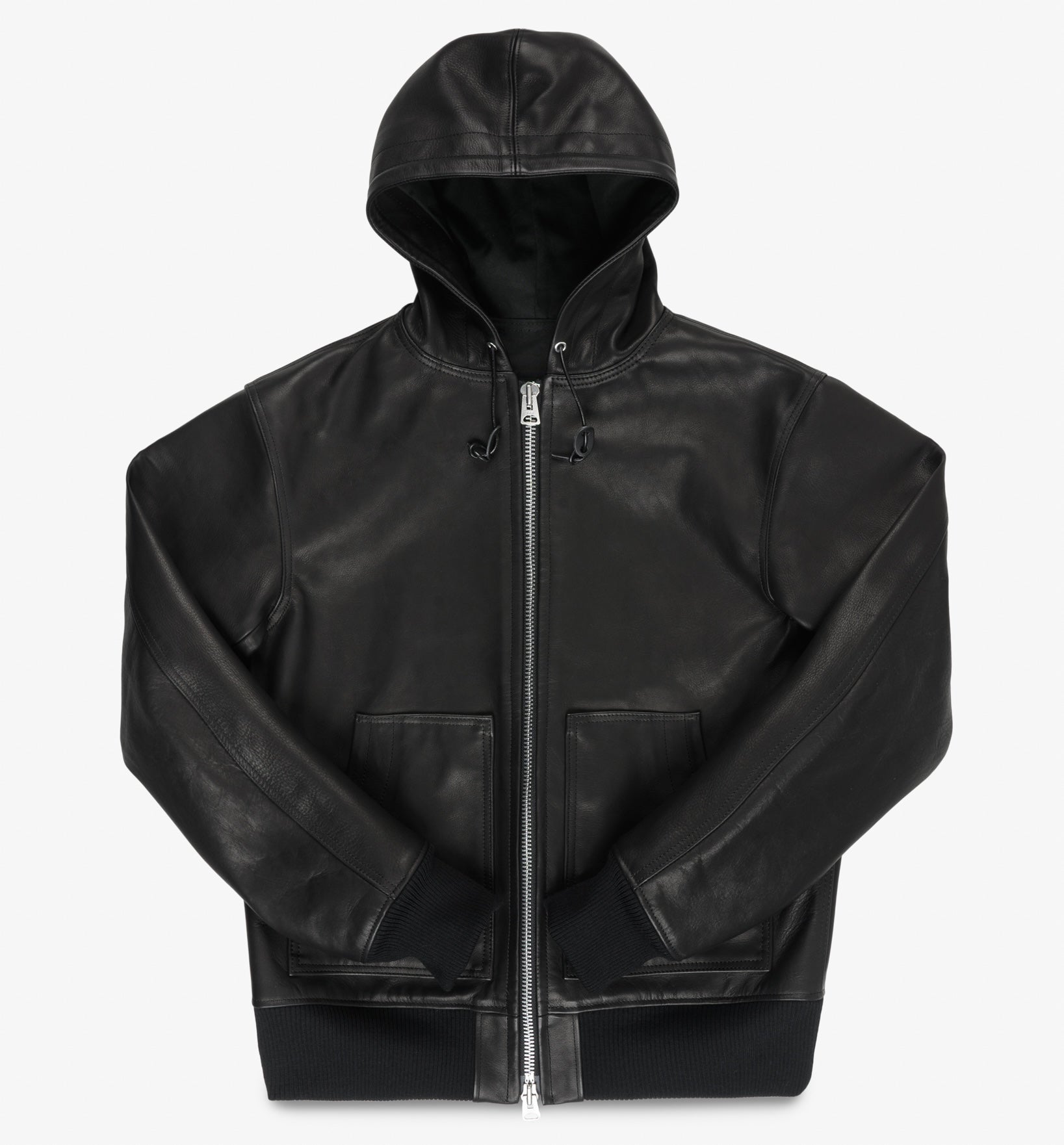 IHJ-173-BLK - FW26 - Waterproof Coated Leather Hooded Jacket - Black