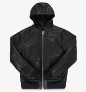 IHJ-173-BLK - FW26 - Waterproof Coated Leather Hooded Jacket - Black
