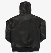 IHJ-173-BLK - FW26 - Waterproof Coated Leather Hooded Jacket - Black