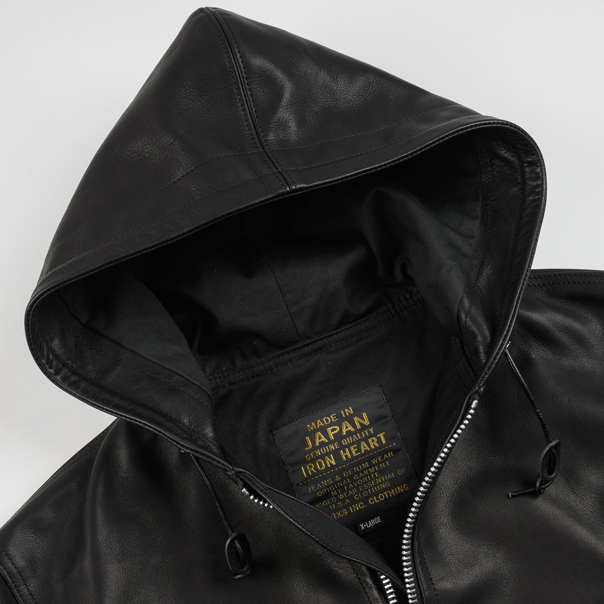 IHJ-173-BLK - FW26 - Waterproof Coated Leather Hooded Jacket - Black