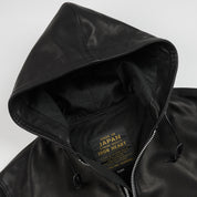 IHJ-173-BLK - FW26 - Waterproof Coated Leather Hooded Jacket - Black