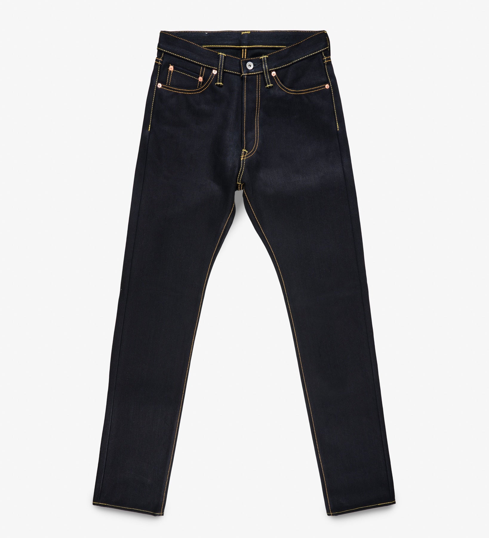 IH-888-XHSib- 25oz Selvedge Denim Medium/High Rise Tapered Cut Jeans - Indigo/Black