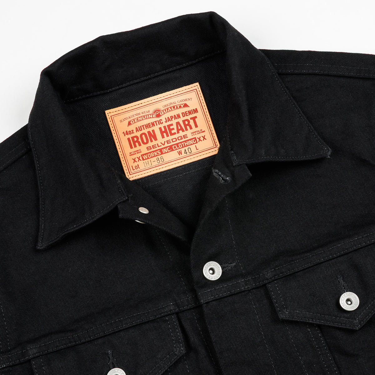 IHJ-86-BLK - 14oz Selvedge Denim Modified Type III Jacket - Black/Black