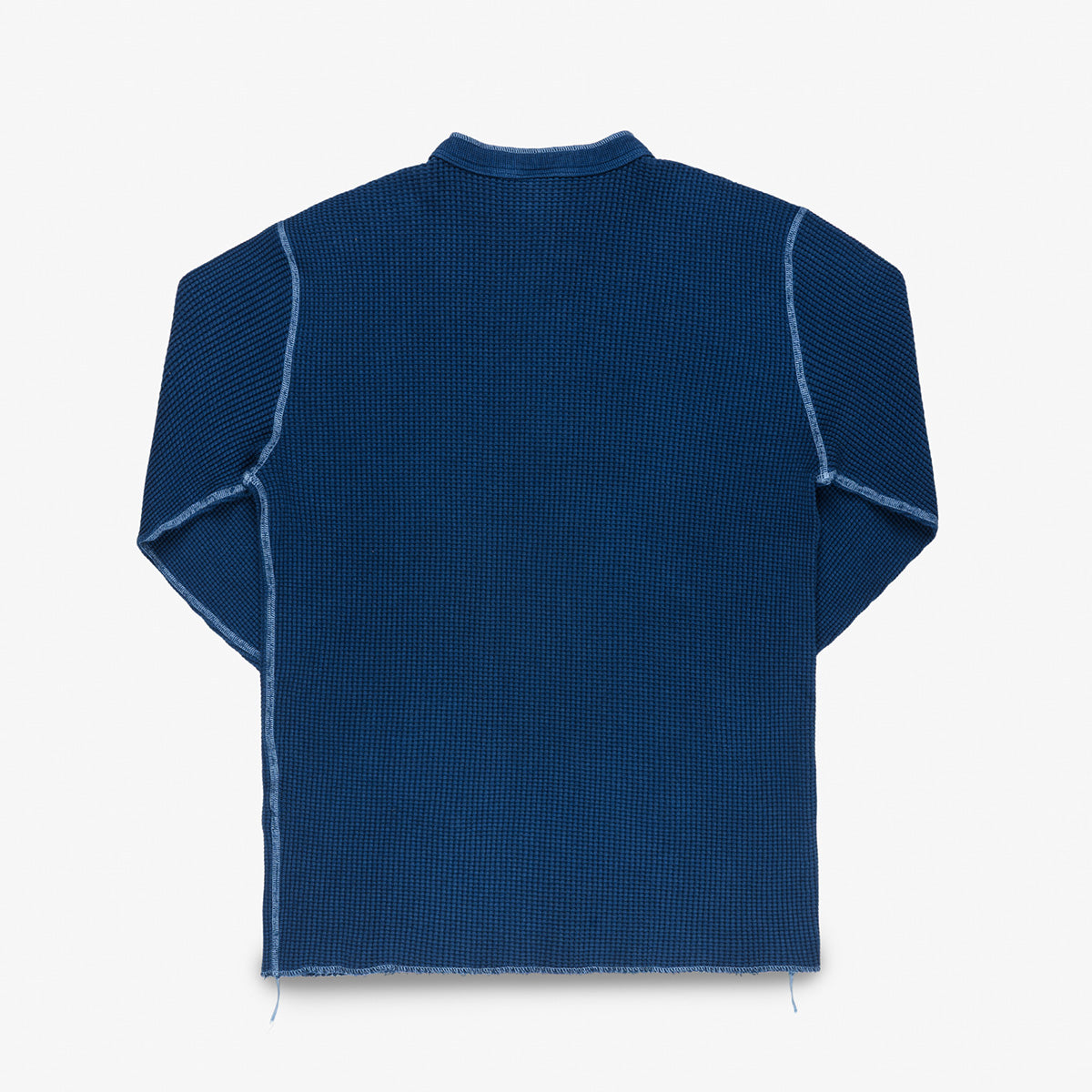IHTL-1213-IND - Waffle Knit Long Sleeved Thermal Henley - Indigo Dyed
