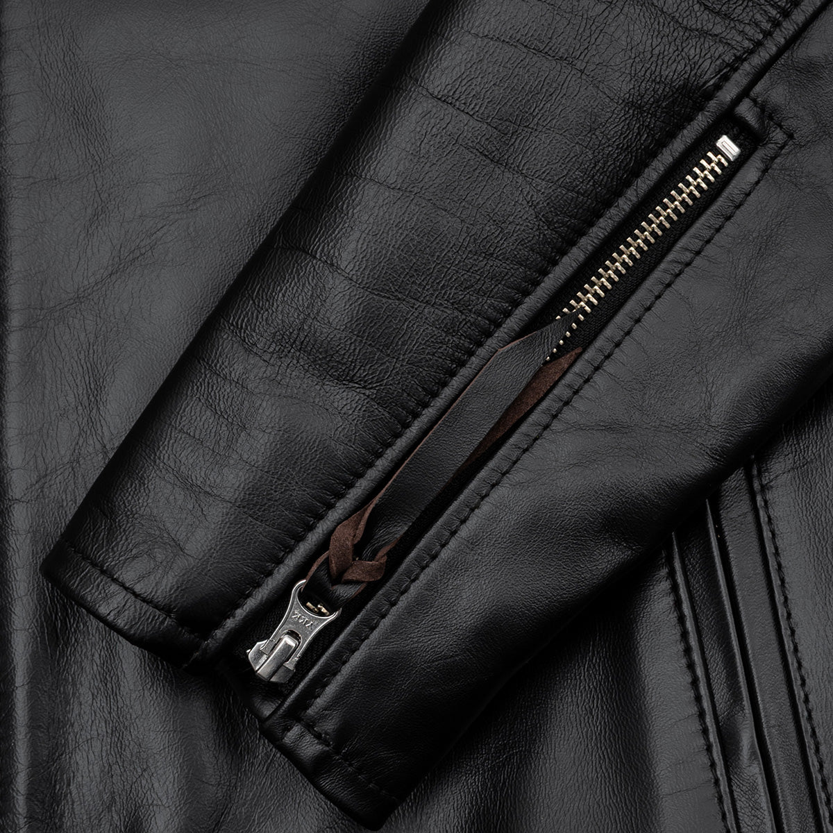 IHJ-54-BLK - Japanese Horsehide Rider’s Jacket with collar - Black (Tea-Core Dyed)