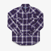 IHSH-439-PUR - 9oz Selvedge Flannel Western Shirt - Purple Check