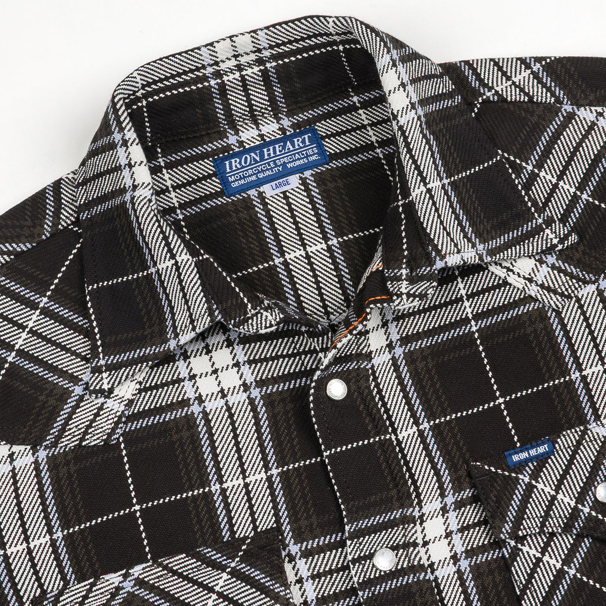 IHSH-439-BLK - 9oz Selvedge Flannel Western Shirt - Black Check