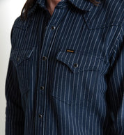 IHSH-401-NAV - Ultra Heavy Flannel Chalk Stripe Western Shirt - Navy