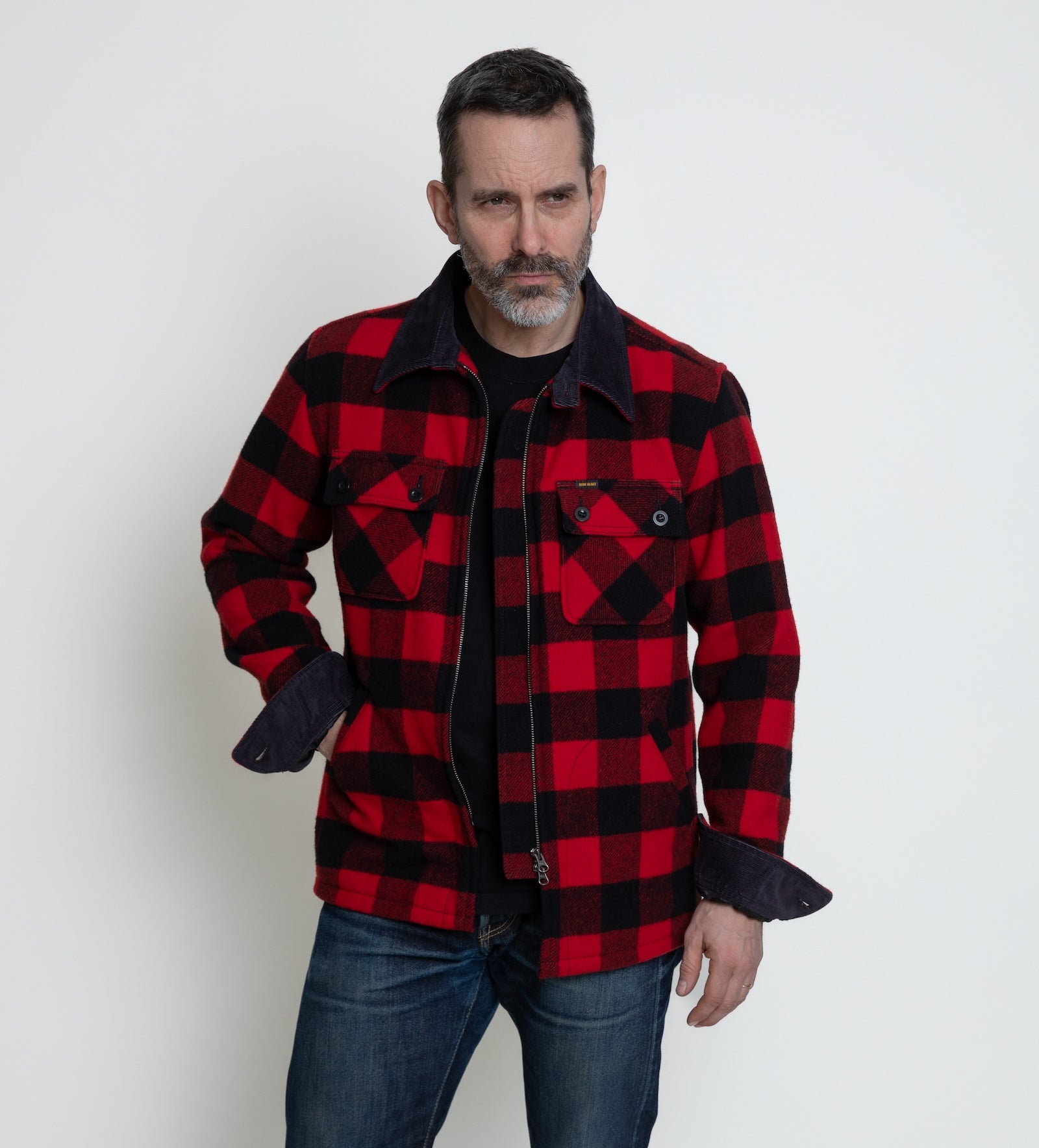 FW24 - IHW-20-RED - Wool Buffalo Check Bush Jacket - Red