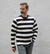 7.5oz Cotton Long-Sleeved Crew Neck - Black and White Stripes