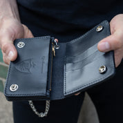 HTC-MED-WALLET-BLK - Hollywood Trading Co. Medium Wallet w/ turquoise stones - Black