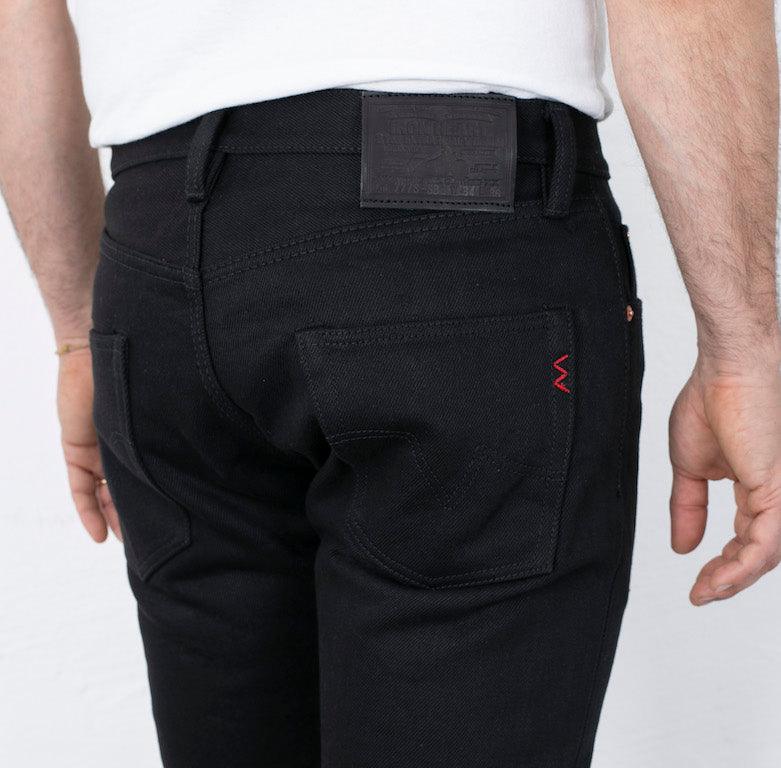 Image showing the IH-777S-SB - 21oz Selvedge Denim Slim Tapered Cut Jeans - Superblack Non-Fade which is a Jeans described by the following info 777, Bottoms, Iron Heart, Jeans, Released, Tappered and sold on the IRON HEART GERMANY online store