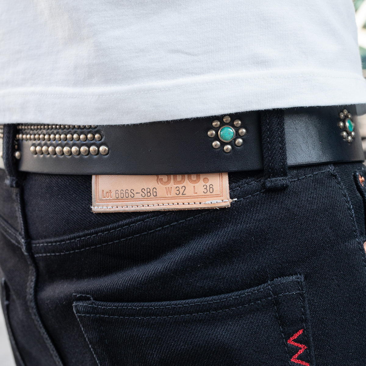 HTC-EAGLE-BELT-BLK - Hollywood Trading Co. Eagle Belt w/ turquoise stones - Black