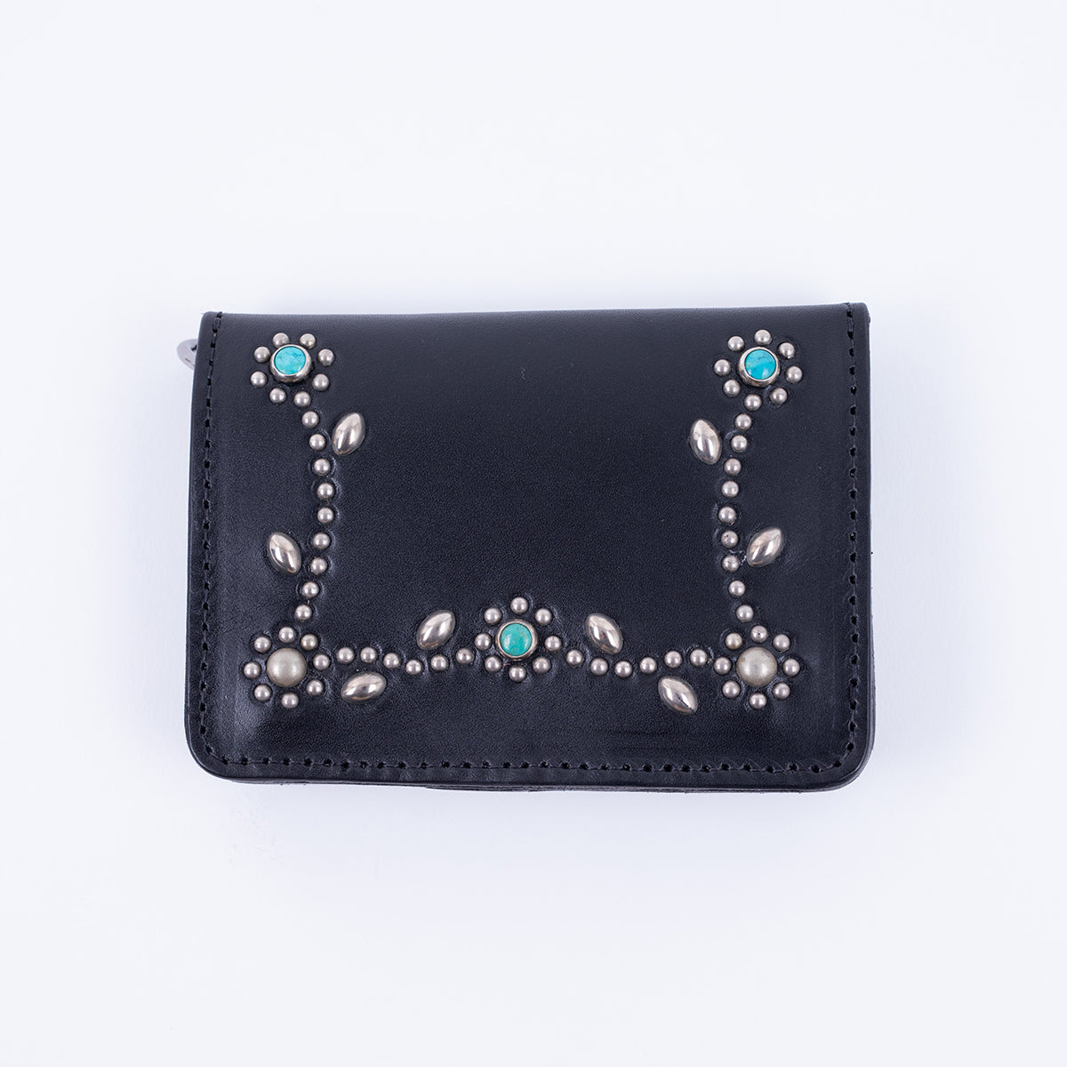HTC-MED-WALLET-BLK - Hollywood Trading Co. Medium Wallet w/ turquoise stones - Black