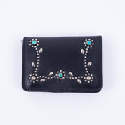 HTC-MED-WALLET-BLK - Hollywood Trading Co. Medium Wallet w/ turquoise stones - Black