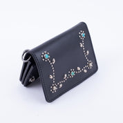 HTC-MED-WALLET-BLK - Hollywood Trading Co. Medium Wallet w/ turquoise stones - Black
