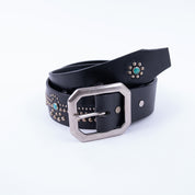 HTC-EAGLE-BELT-BLK - Hollywood Trading Co. Eagle Belt w/ turquoise stones - Black