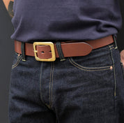 Image showing the IHB-11-BRN - Heavy Duty "Tochigi" Leather Belt Brown which is a Belts described by the following info Accessories, Belts, Iron Heart, Released and sold on the IRON HEART GERMANY online store