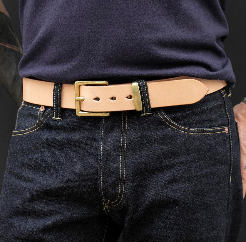 Image showing the IHB-10-NAT - Heavy Duty "Tochigi" Leather Belt Natural which is a Belts described by the following info Accessories, Belts, Iron Heart, Released and sold on the IRON HEART GERMANY online store