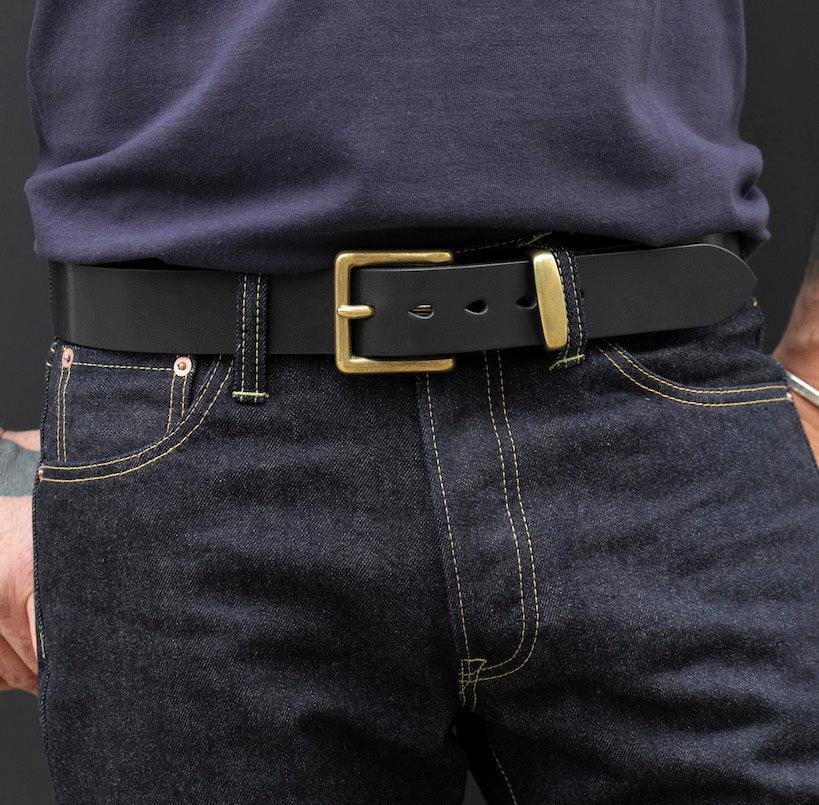Image showing the IHB-10-BLK - Heavy Duty "Tochigi" Leather Belt Black which is a Belts described by the following info Accessories, Belts, Iron Heart, Released and sold on the IRON HEART GERMANY online store