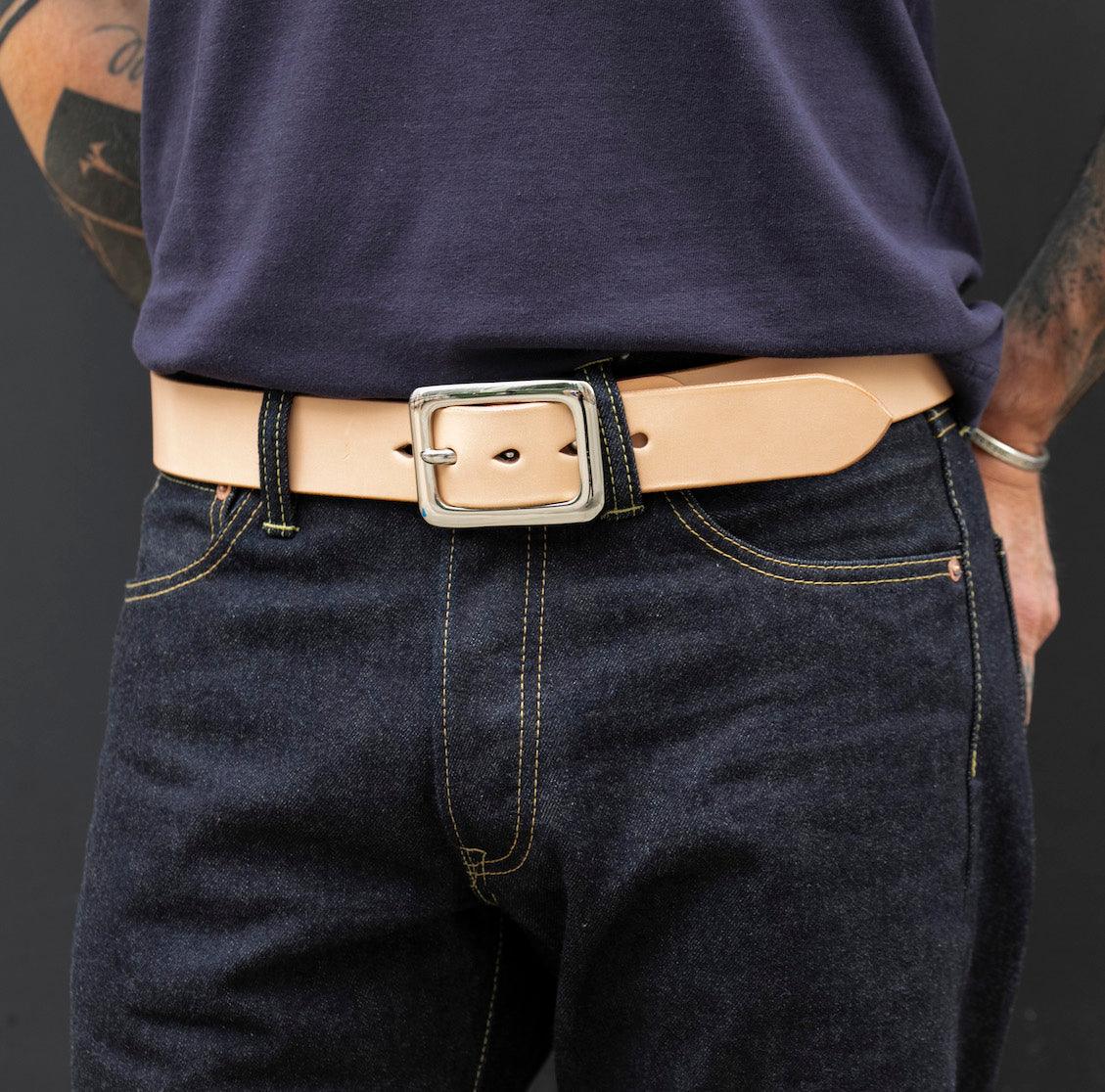 IHB-08-NAT - Heavy Duty "Tochigi" Leather Belt With Nickel Plated Garrison Buckle - Natural