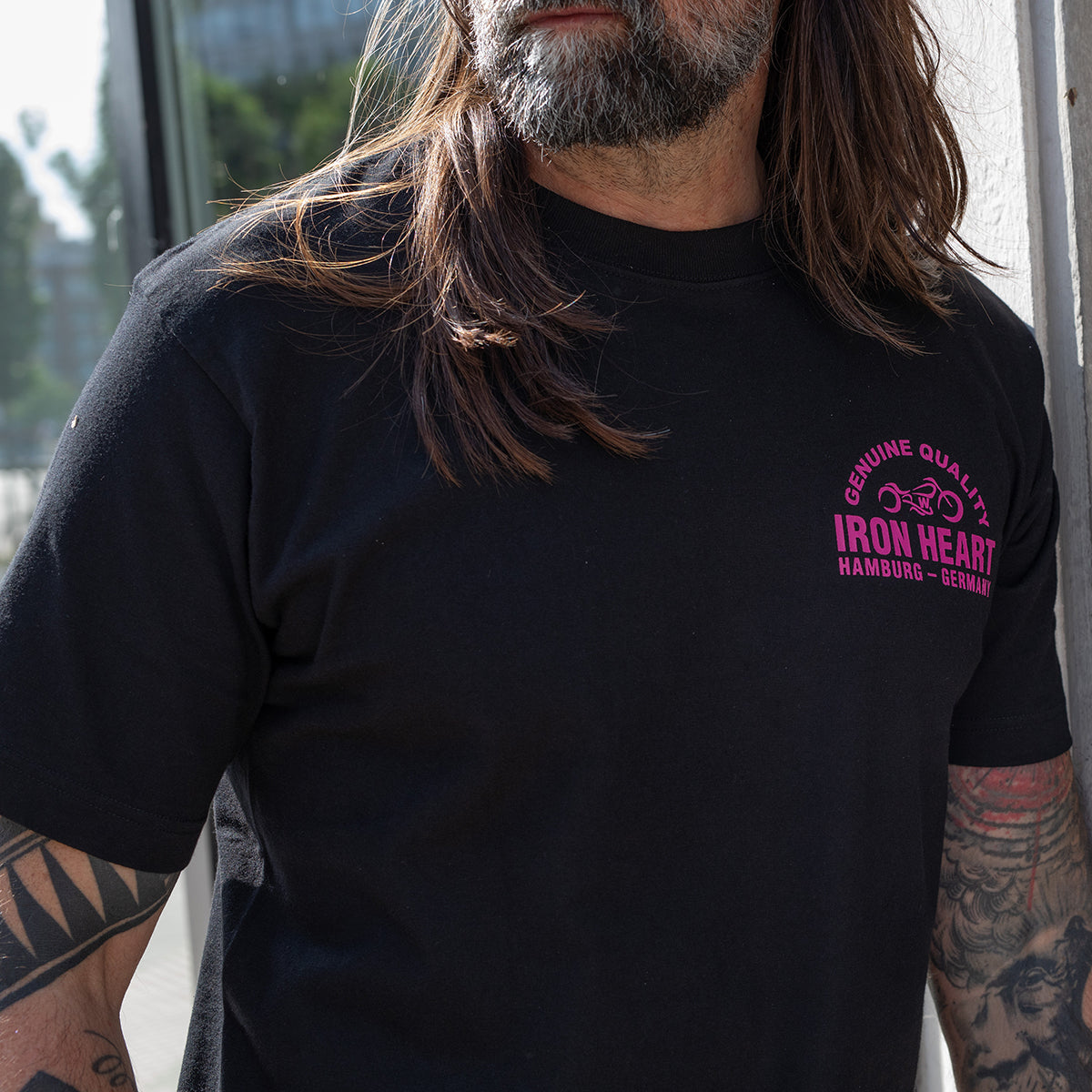 IHT-IHG-8-BLK - Iron Heart Hamburg - Germany 7.5oz Loopwheel Crew Neck T-Shirt - Black