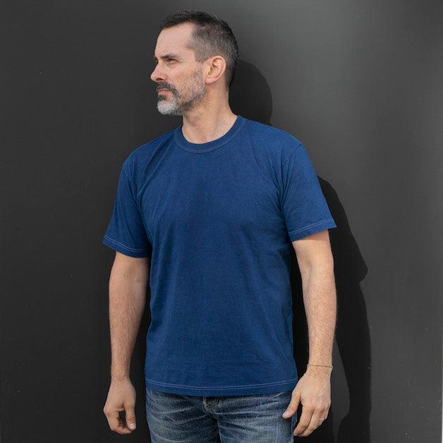Image showing the UTIL-PIND - UTILITEES - 5.5oz Loopwheel Crew Neck T-Shirt - Pure Indigo which is a T-Shirts described by the following info Released, T-Shirts, Tops, Utilitees and sold on the IRON HEART GERMANY online store