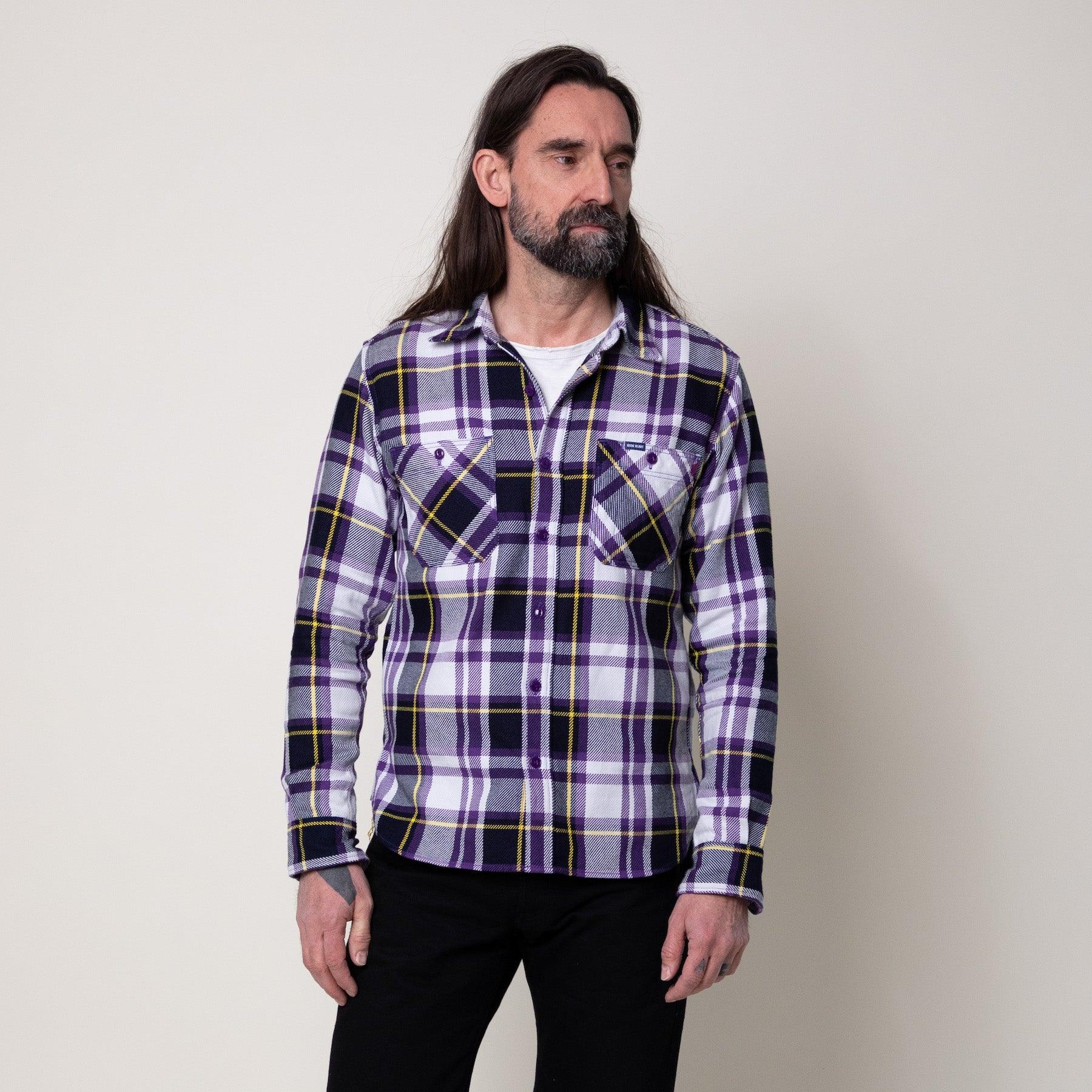 Image showing the IHSH-382-PUR - 9oz Selvedge American Check Work Shirt - Purple which is a Shirts described by the following info SS24 and sold on the IRON HEART GERMANY online store