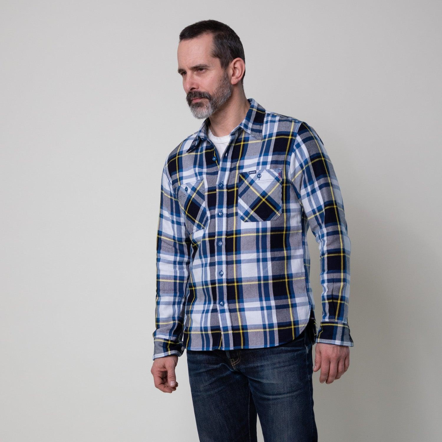 Image showing the IHSH-382-BLU - 9oz Selvedge American Check Work Shirt - Blue which is a Shirts described by the following info SS24 and sold on the IRON HEART GERMANY online store